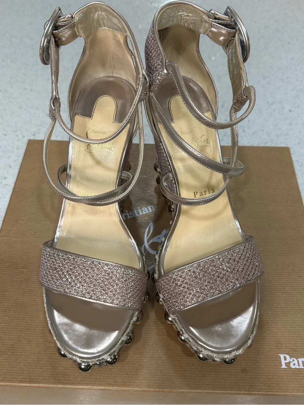 Christian Louboutin Champagne Chocazeppa 120 Glitter Specchio - Size 40 / US 9